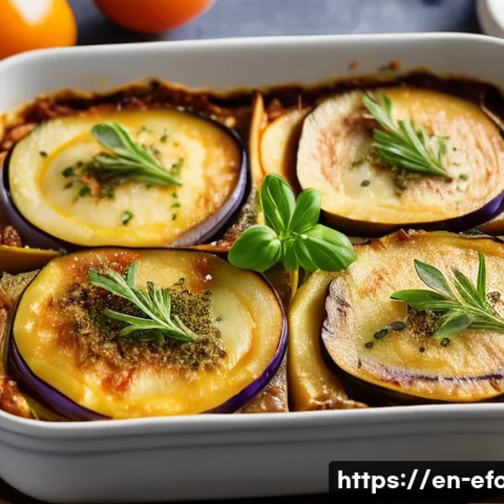 그리스 전통 요리 무사카 - A close-up, high-resolution image of a beautifully layered moussaka casserole fresh out of the oven,...