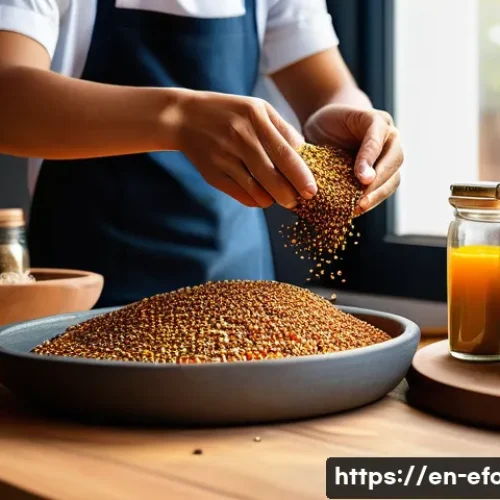 Home 30 특별한 원료 활용법 - A cozy kitchen scene with a wooden countertop displaying an array of rare spices including grains of...