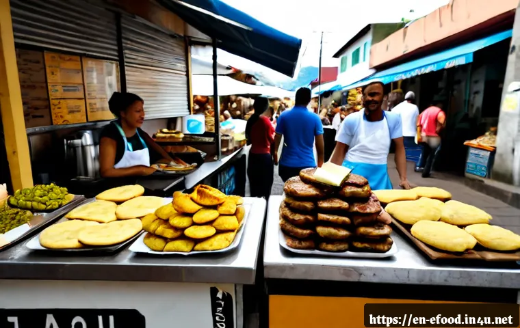 남미 길거리 음식 비교 - Photorealistic street food comparison scene in a lively South American city market, two separate woo...